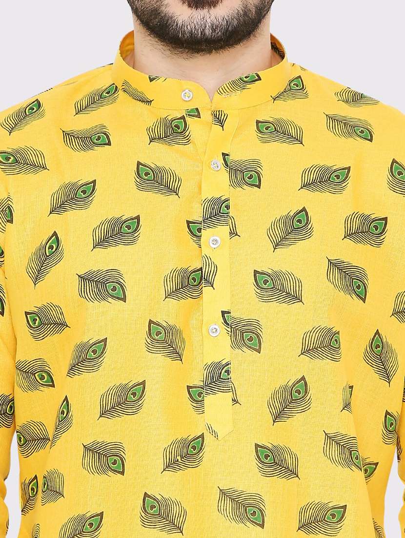 men printed mandarin neck long kurta - 22068423 -  Standard Image - 4
