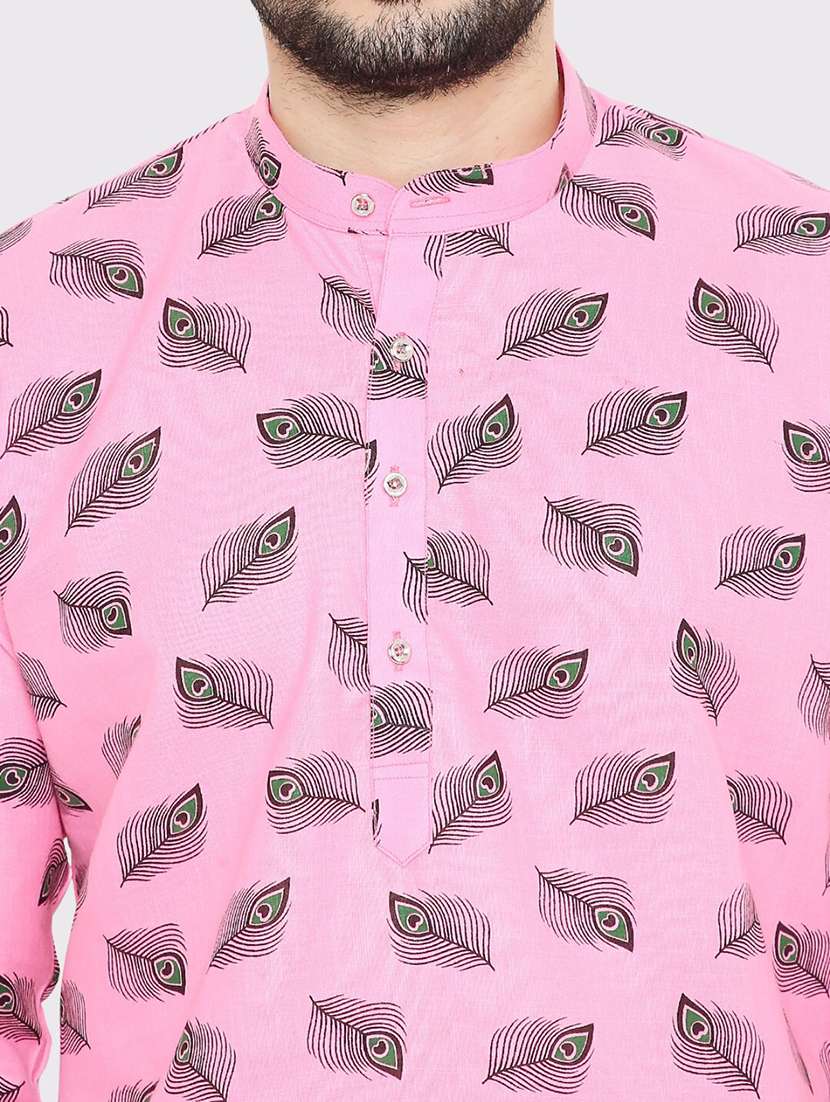 men printed mandarin neck long kurta - 22068424 -  Standard Image - 4