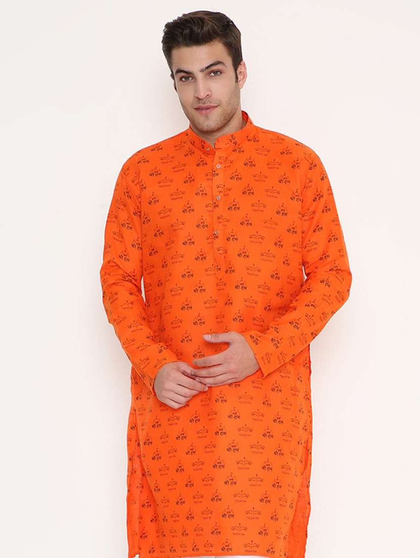 men printed mandarin neck long kurta - 22068425 -  Standard Image - 1