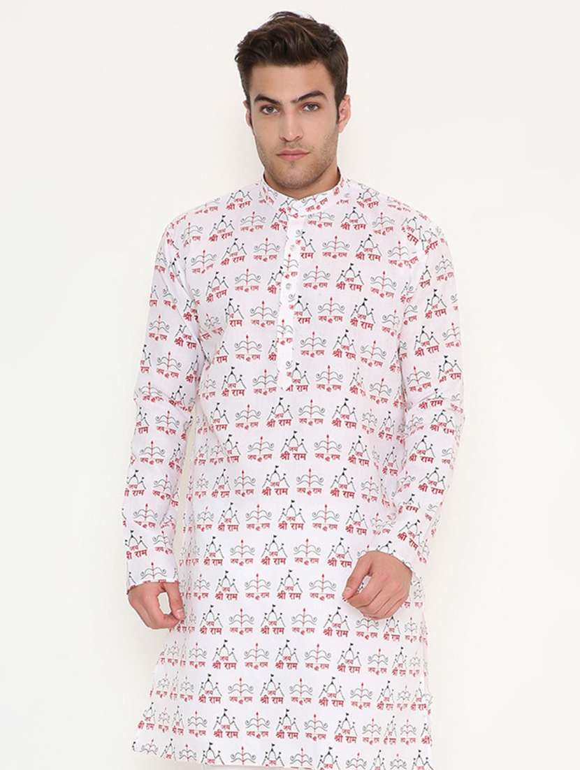 men printed mandarin neck long kurta - 22068426 -  Standard Image - 1
