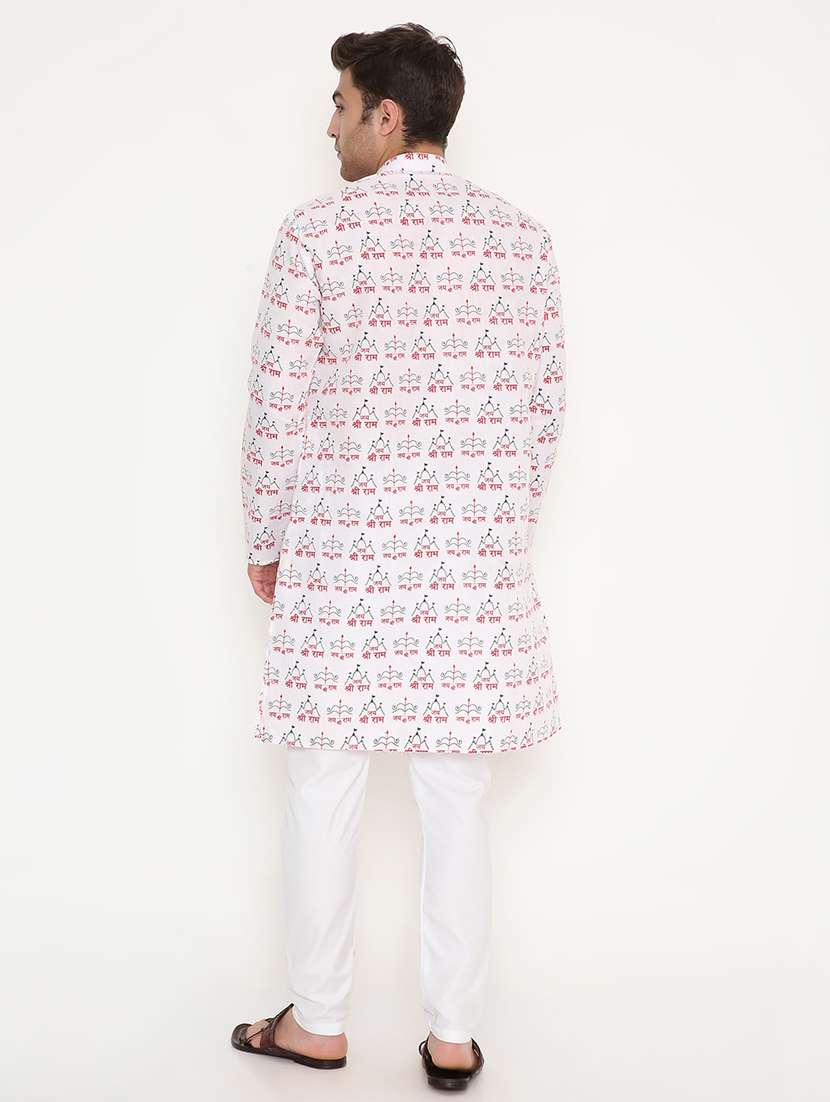 men printed mandarin neck long kurta - 22068426 -  Standard Image - 4