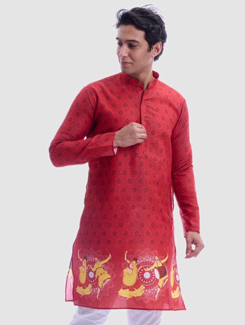 men printed mandarin neck long kurta - 22068427 - Standard Image - 1