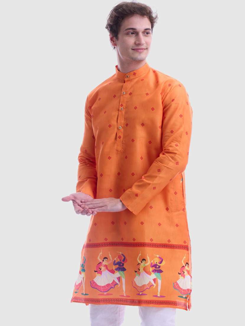 men printed mandarin neck long kurta - 22068430 - Standard Image - 1