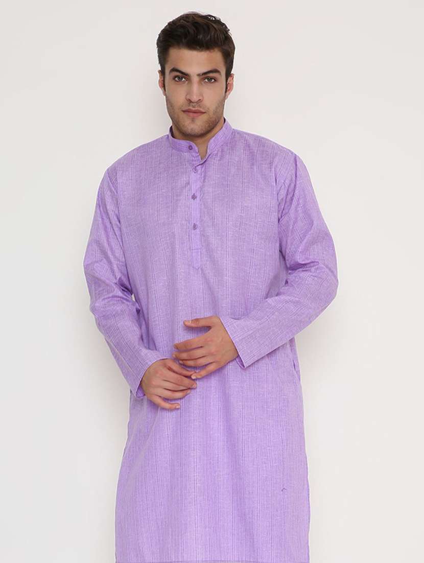 men striped mandarin neck long kurta - 22068436 -  Standard Image - 1