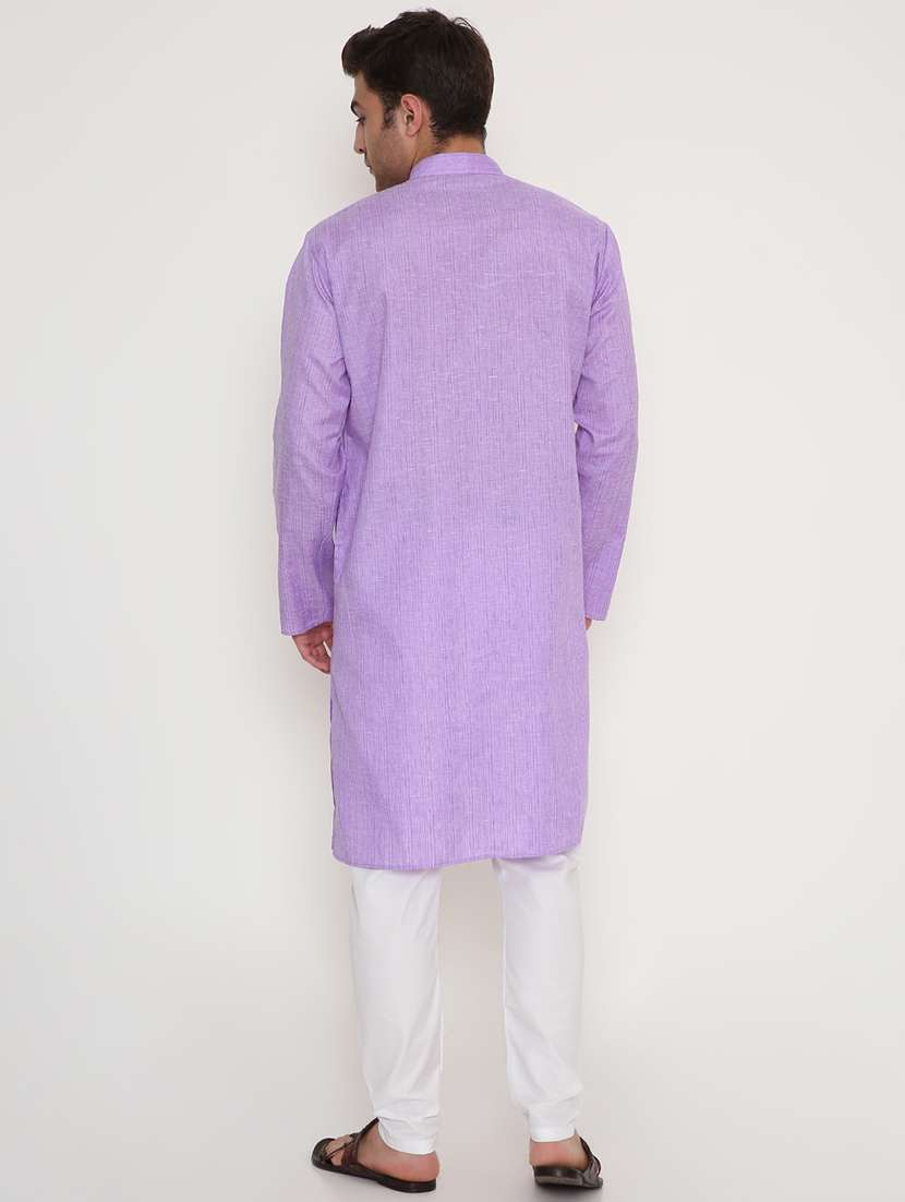 men striped mandarin neck long kurta - 22068436 -  Standard Image - 4