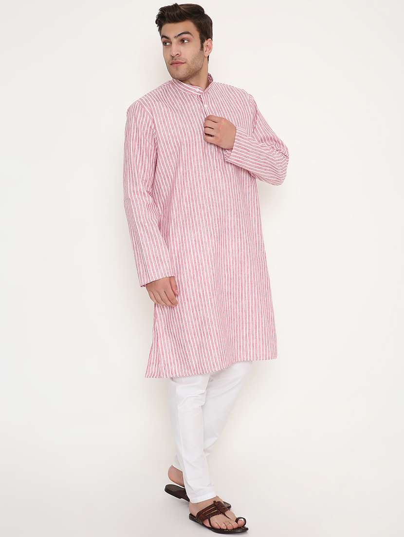 men striped mandarin neck long kurta - 22068441 -  Standard Image - 1
