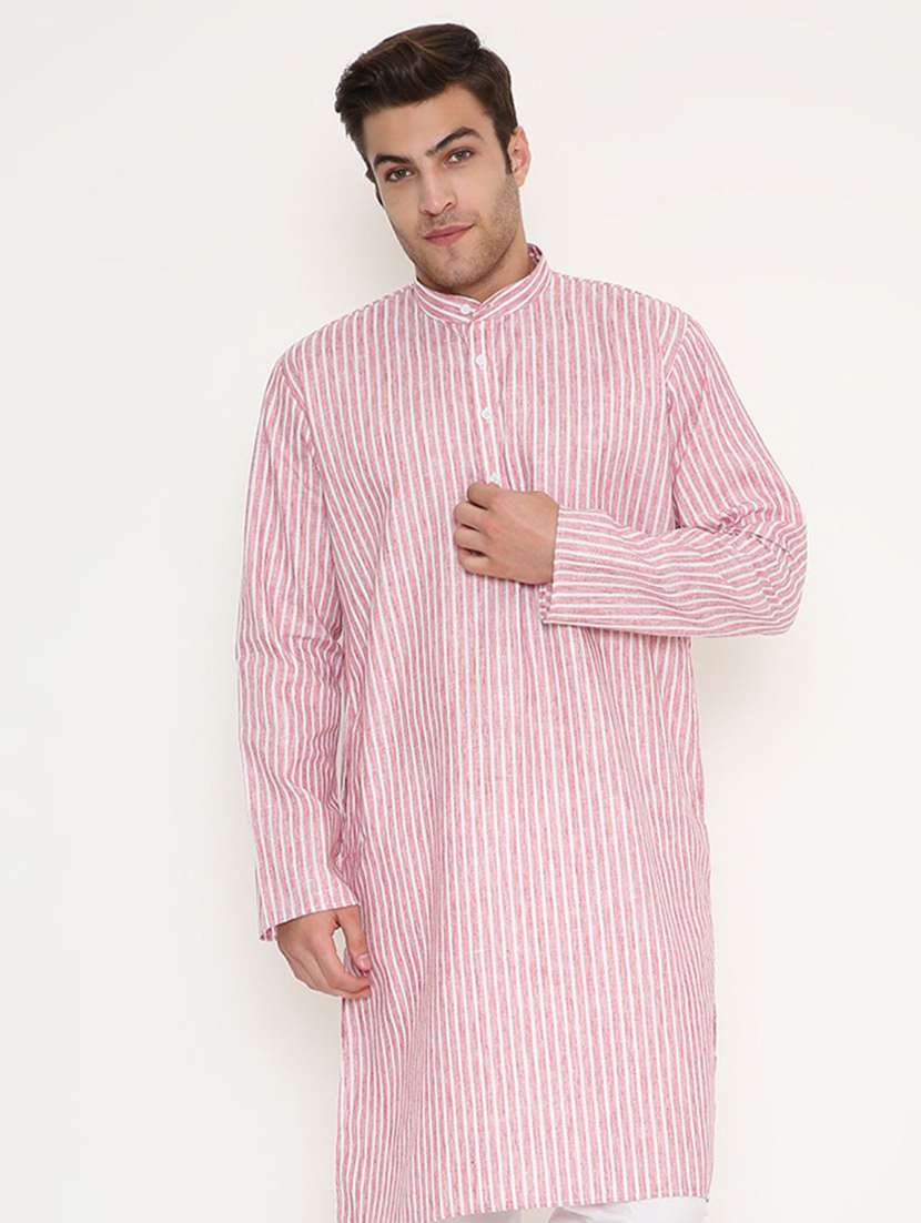 men striped mandarin neck long kurta - 22068441 -  Standard Image - 4