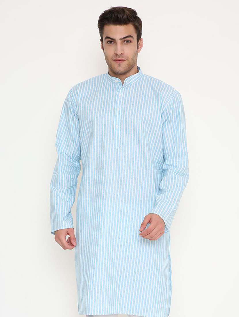 men striped mandarin neck long kurta - 22068442 -  Standard Image - 1