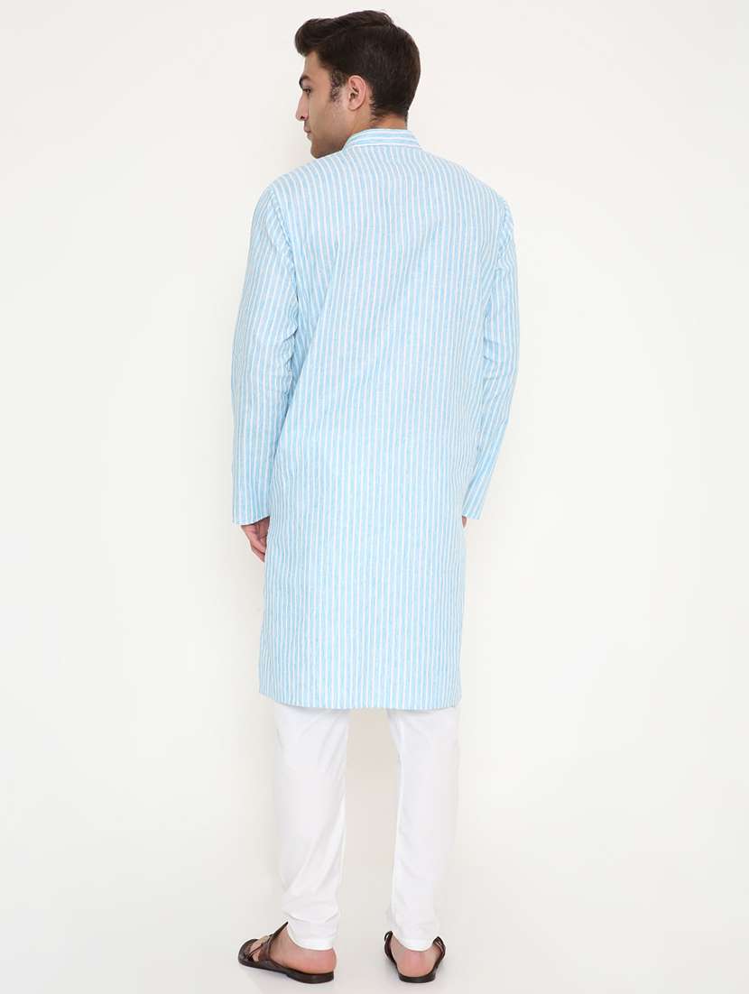 men striped mandarin neck long kurta - 22068442 -  Standard Image - 4