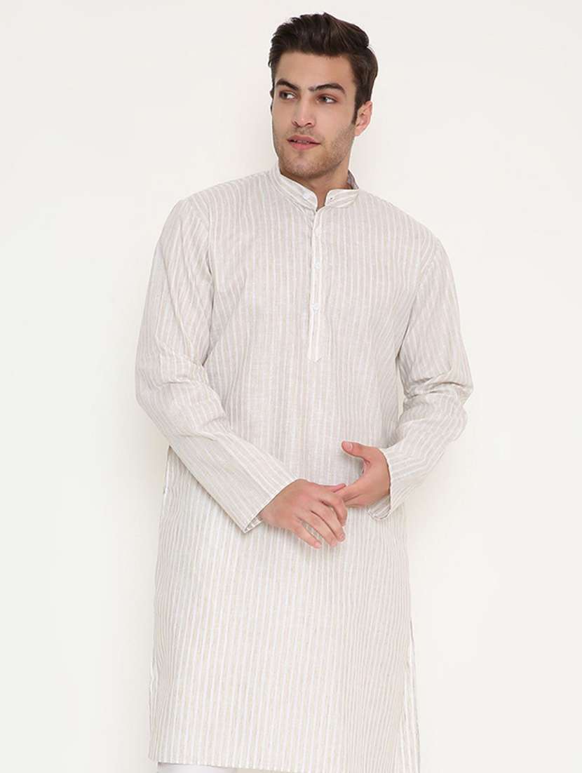 men striped mandarin neck long kurta - 22068443 -  Standard Image - 1