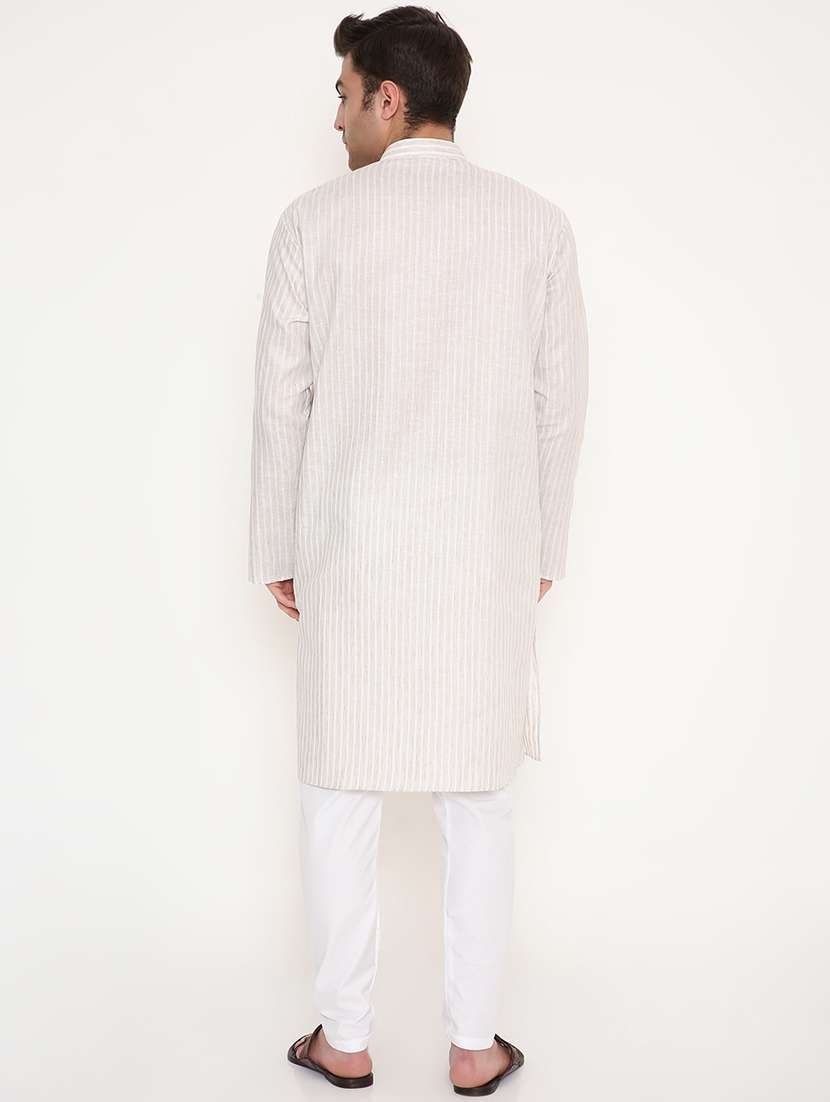 men striped mandarin neck long kurta - 22068443 -  Standard Image - 4