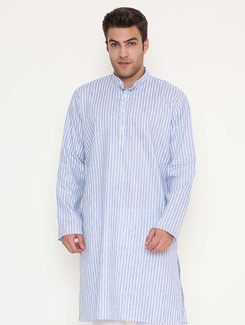 men striped mandarin neck long kurta - 22068445 -  Standard Image - 1