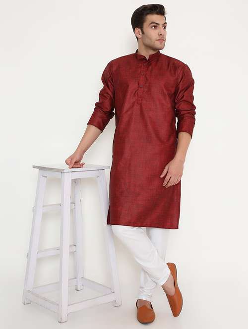men solid mandarin neck long kurta - 22068446 -  Standard Image - 0
