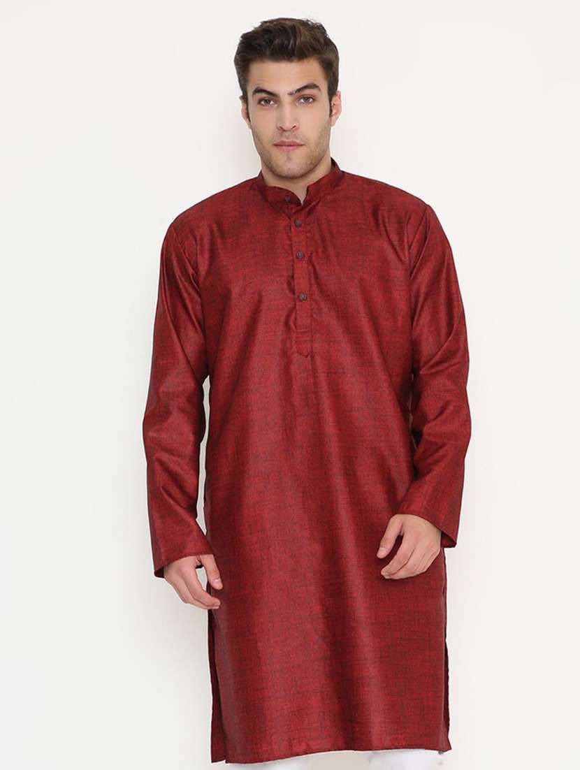 men solid mandarin neck long kurta - 22068446 -  Standard Image - 1