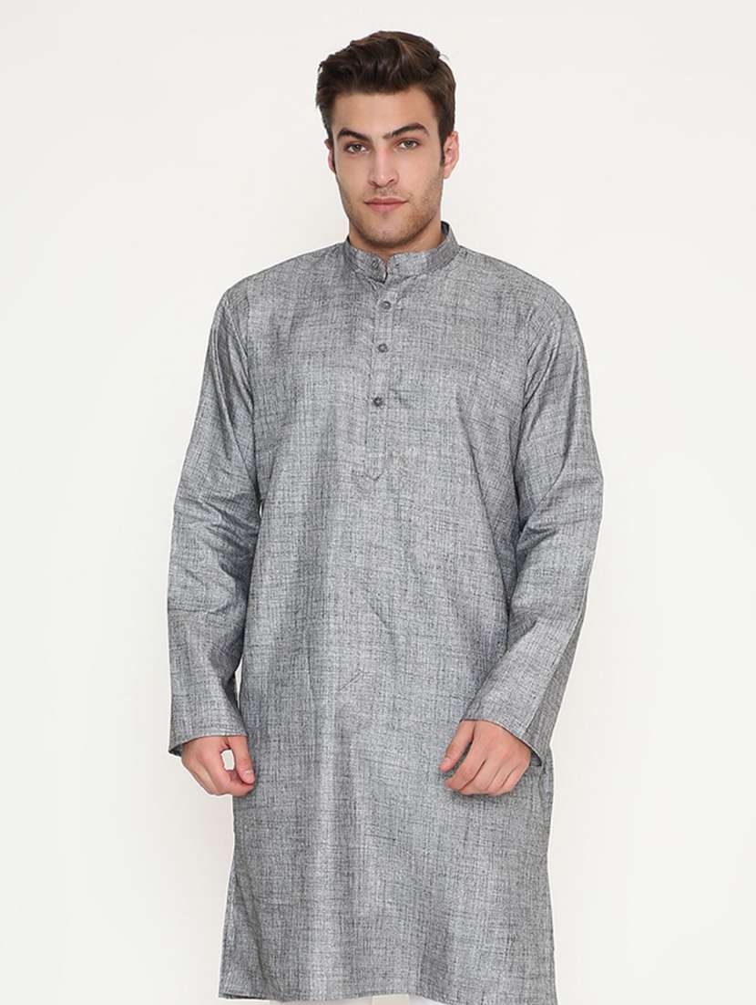 men solid mandarin neck long kurta - 22068449 -  Standard Image - 1