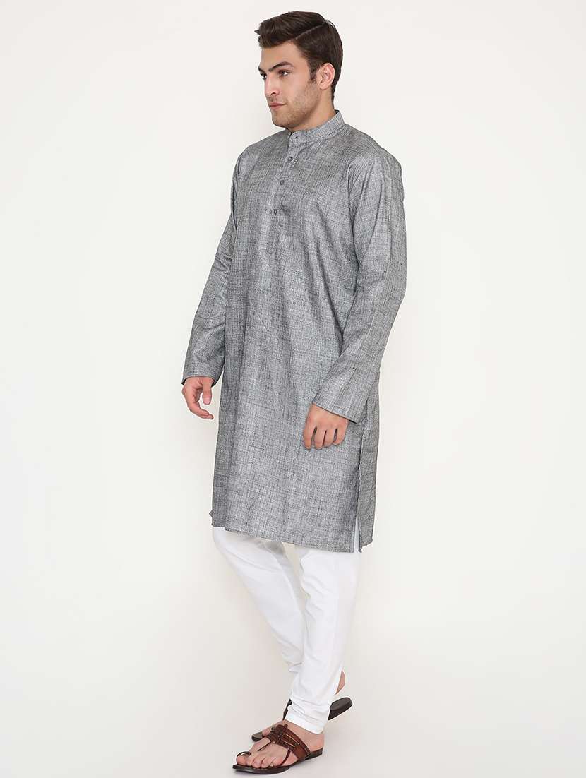 men solid mandarin neck long kurta - 22068449 -  Standard Image - 4