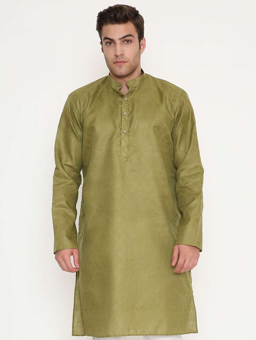 men self design mandarin neck long kurta - 22068452 -  Standard Image - 1