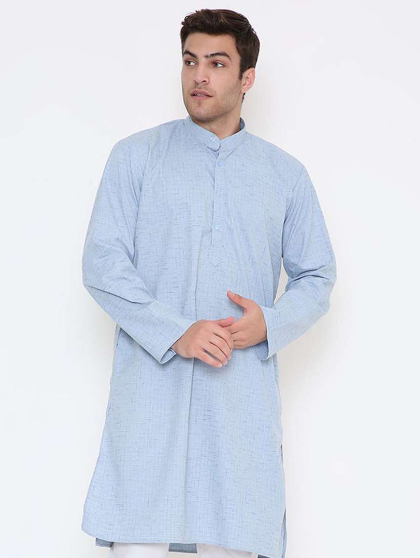 men self design mandarin neck long kurta - 22068454 -  Standard Image - 1