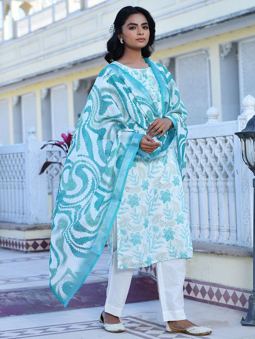 women three quarter sleeve kurta pant with dupatta set - 22068472 - Standard Image - 4