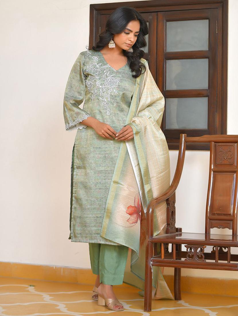 women three quarter sleeve kurta pant with dupatta set - 22068483 -  Standard Image - 1