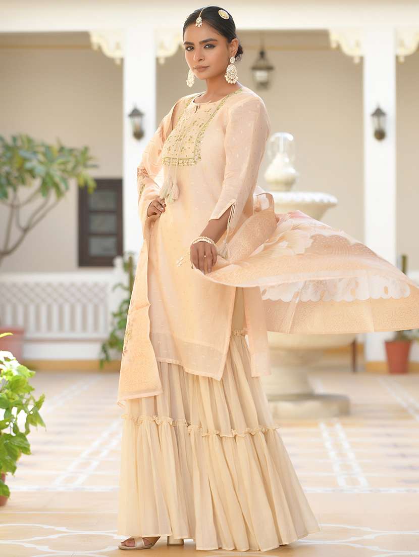 women three quarter sleeve kurta sharara with dupatta set - 22068489 -  Standard Image - 1