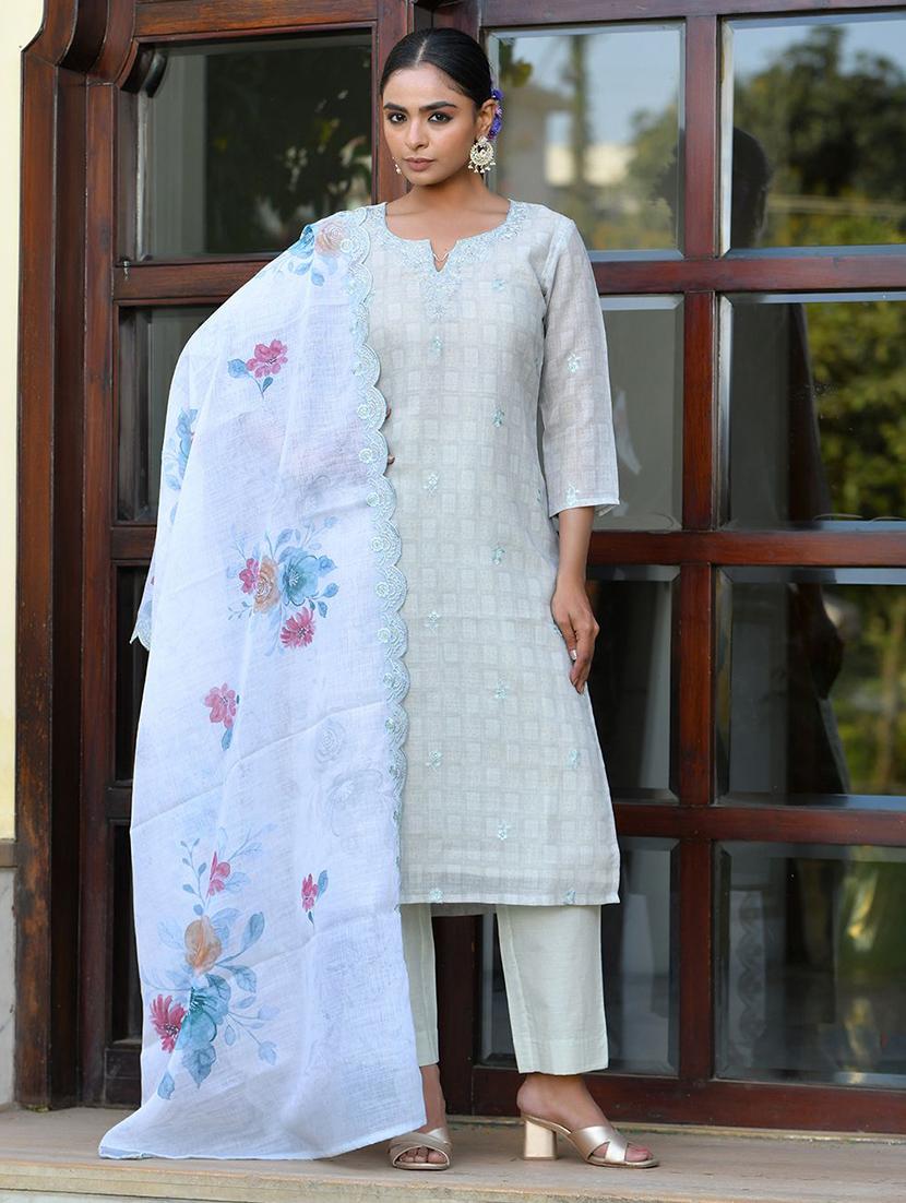 women three quarter sleeve kurta pant with dupatta set - 22068490 - Standard Image - 1