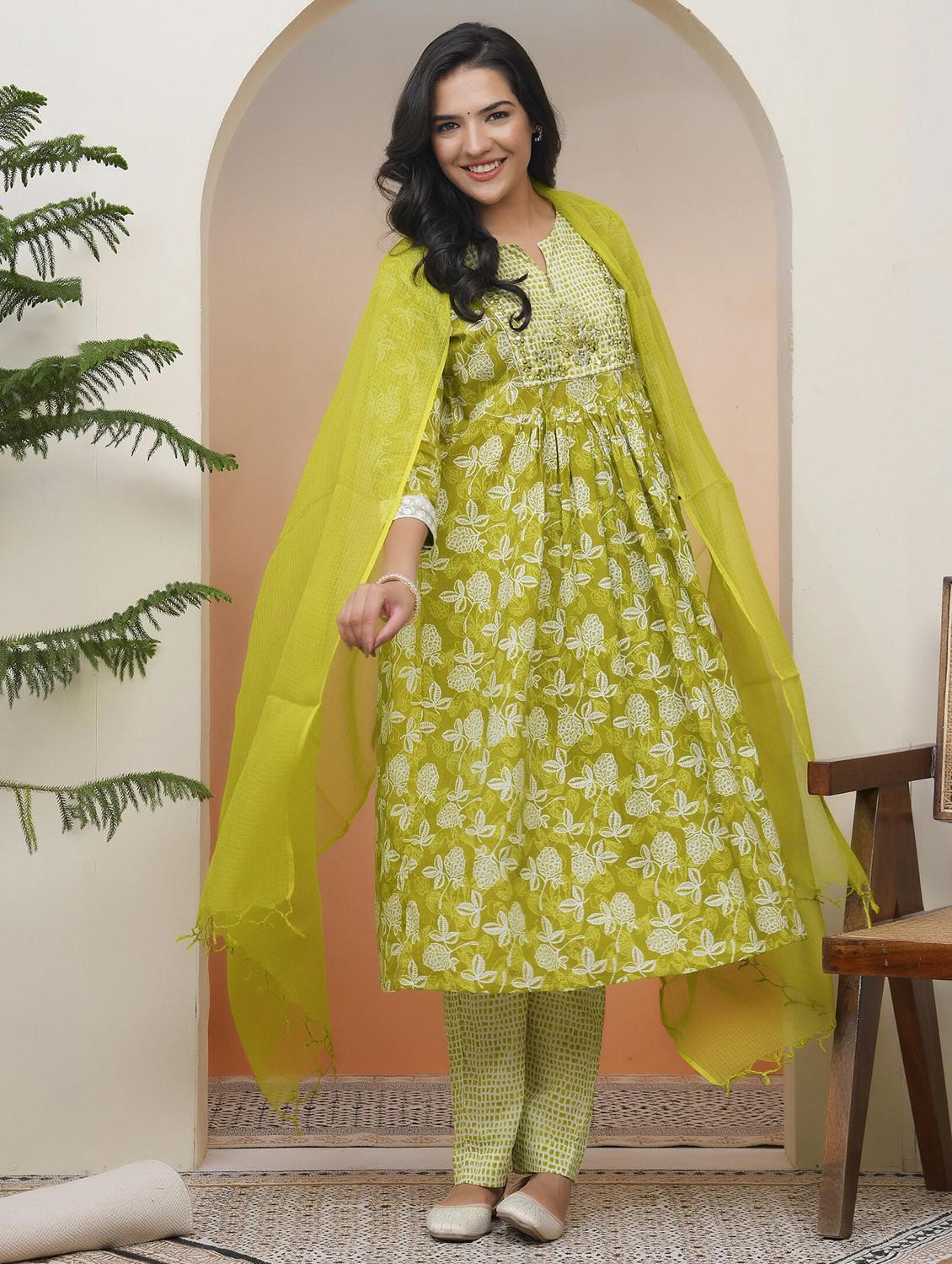 women three quarter sleeve kurta pant with dupatta set - 22068497 -  Standard Image - 1