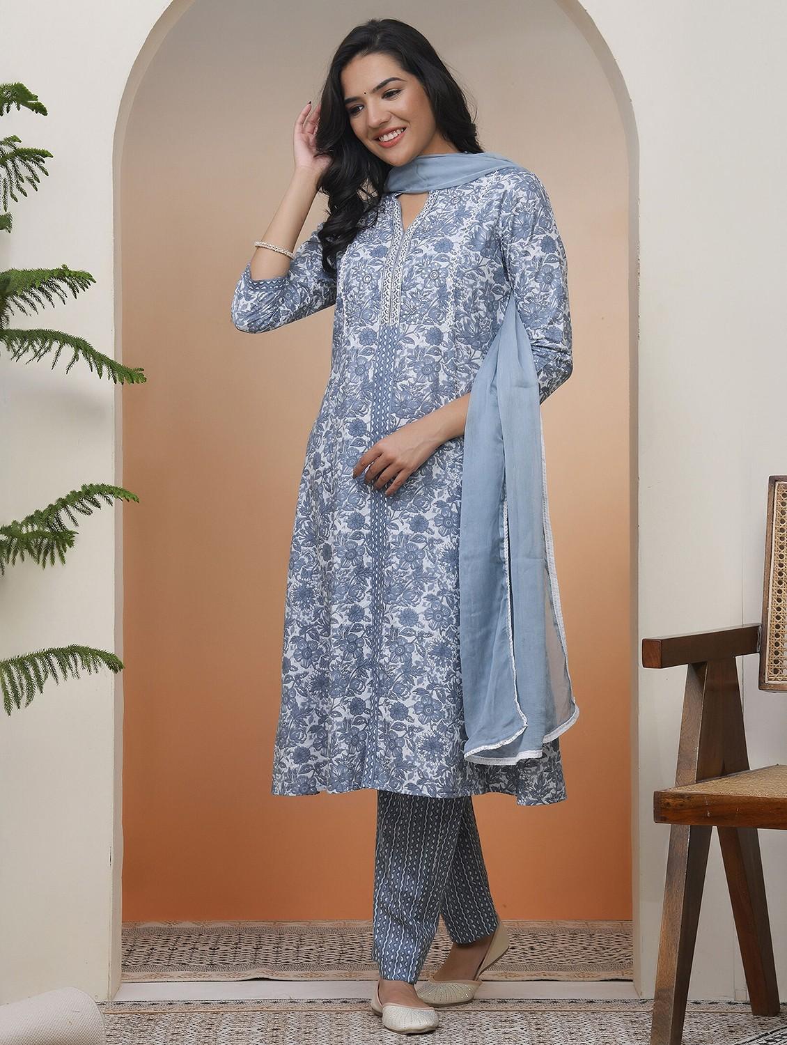 women three quarter sleeve kurta pant with dupatta set - 22068503 - Standard Image - 4