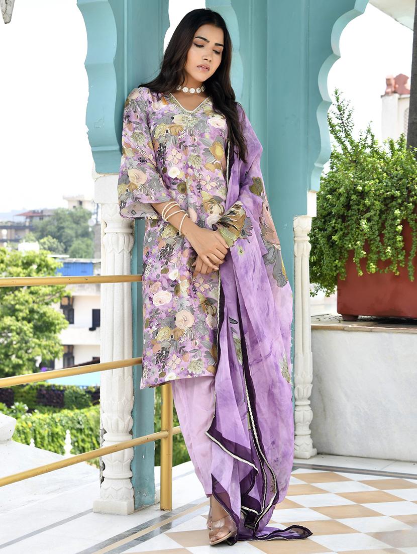 women three quarter sleeve kurta pant with dupatta set - 22068509 -  Standard Image - 1
