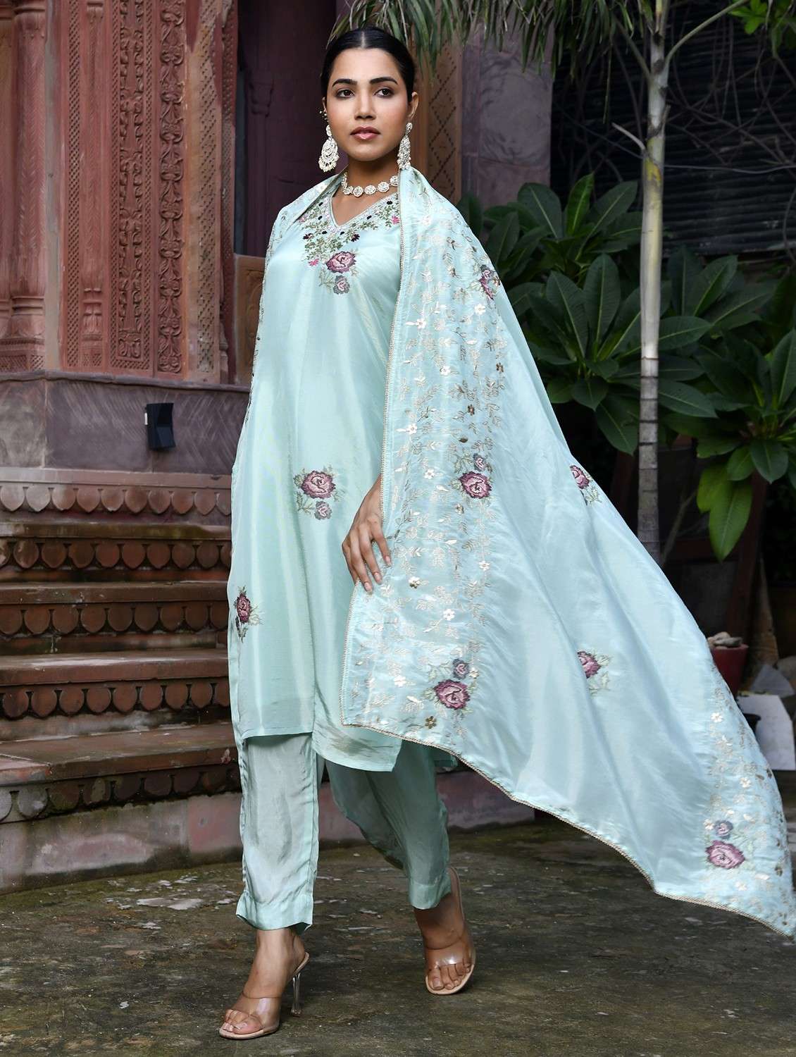 women three quarter sleeve kurta pant with dupatta set - 22068513 -  Standard Image - 1