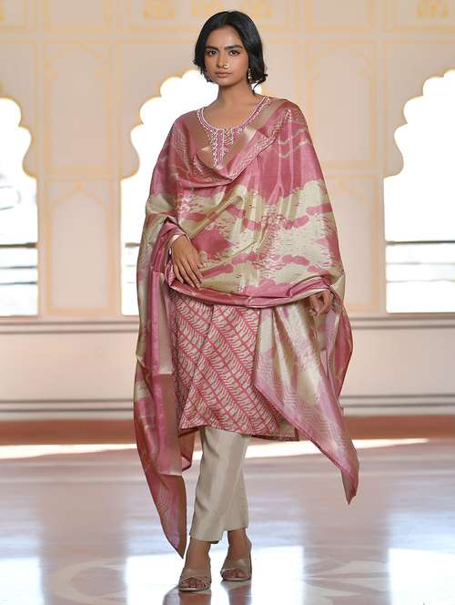 women three quarter sleeve kurta pant with dupatta set - 22068516 -  Standard Image - 0