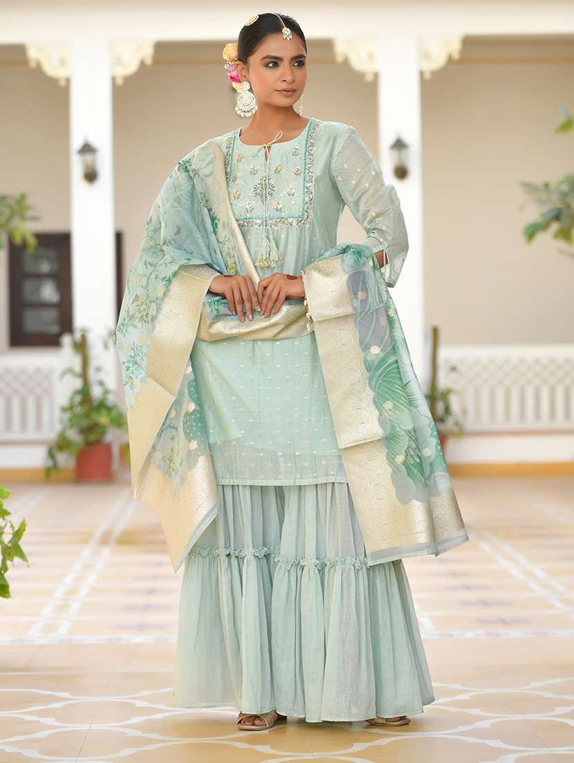 women three quarter sleeve kurta pant with dupatta set