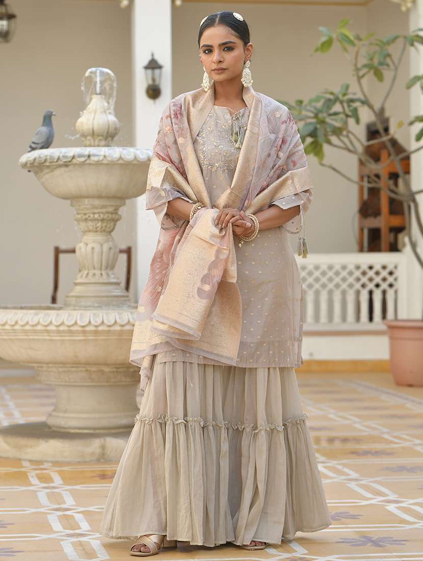 women three quarter sleeve kurta sharara with dupatta set - 22068526 -  Standard Image - 1