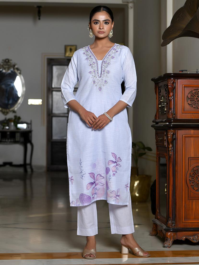 women three quarter sleeve kurta pant with dupatta set - 22068527 -  Standard Image - 1