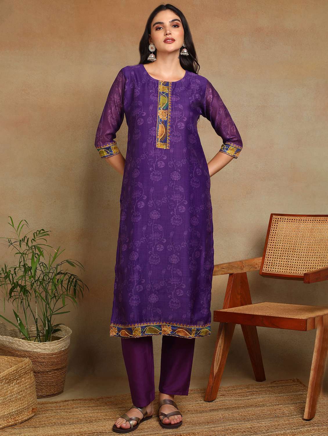 women three quarter sleeve kurta pant with dupatta set - 22068570 - Standard Image - 4