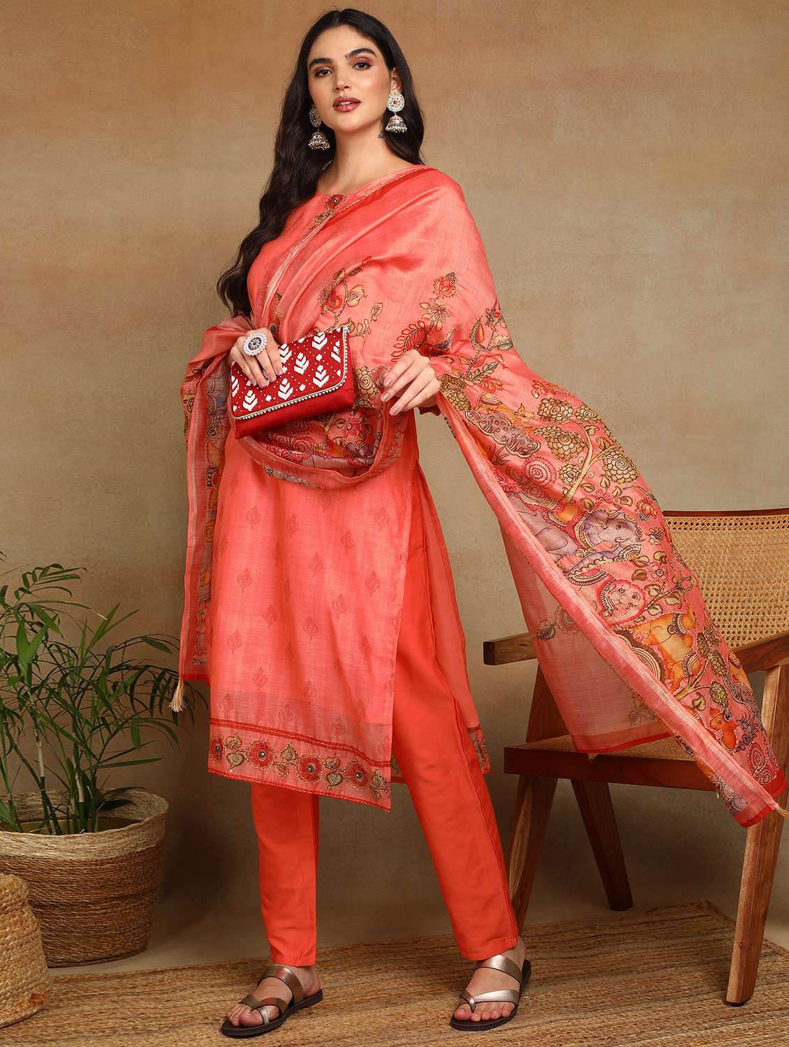 women three quarter sleeve kurta pant with dupatta set - 22068573 - Standard Image - 1