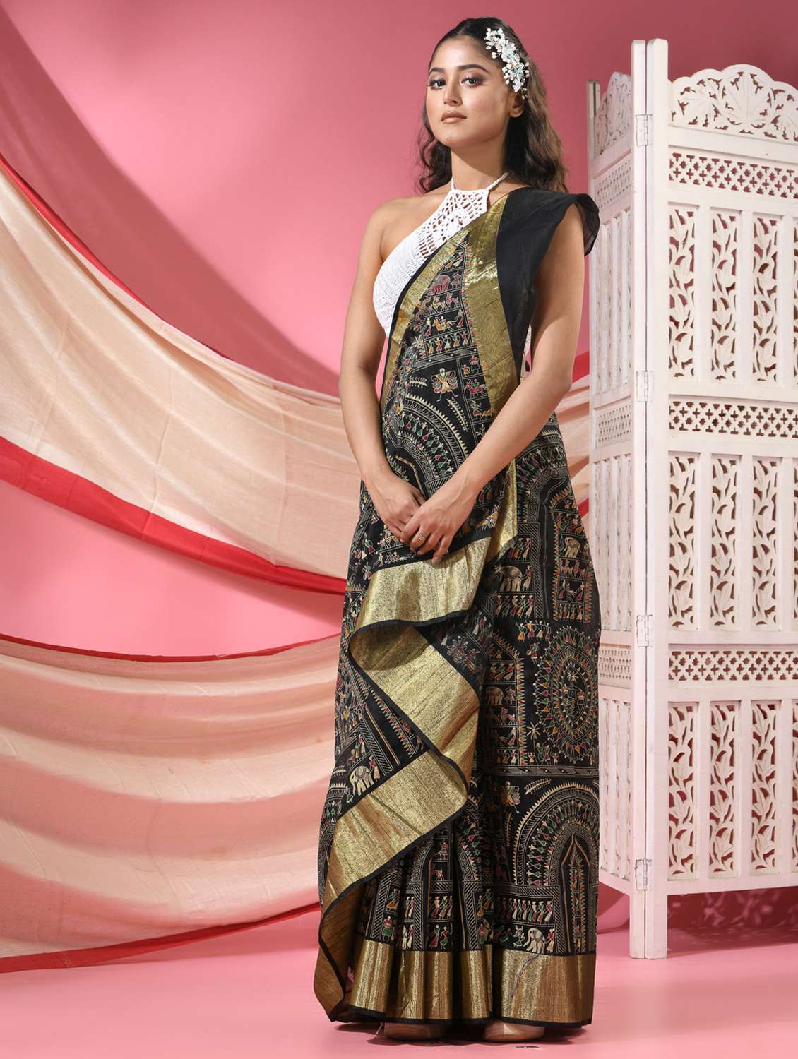 women warli printed handloom saree with blouse - 22068646 -  Standard Image - 1