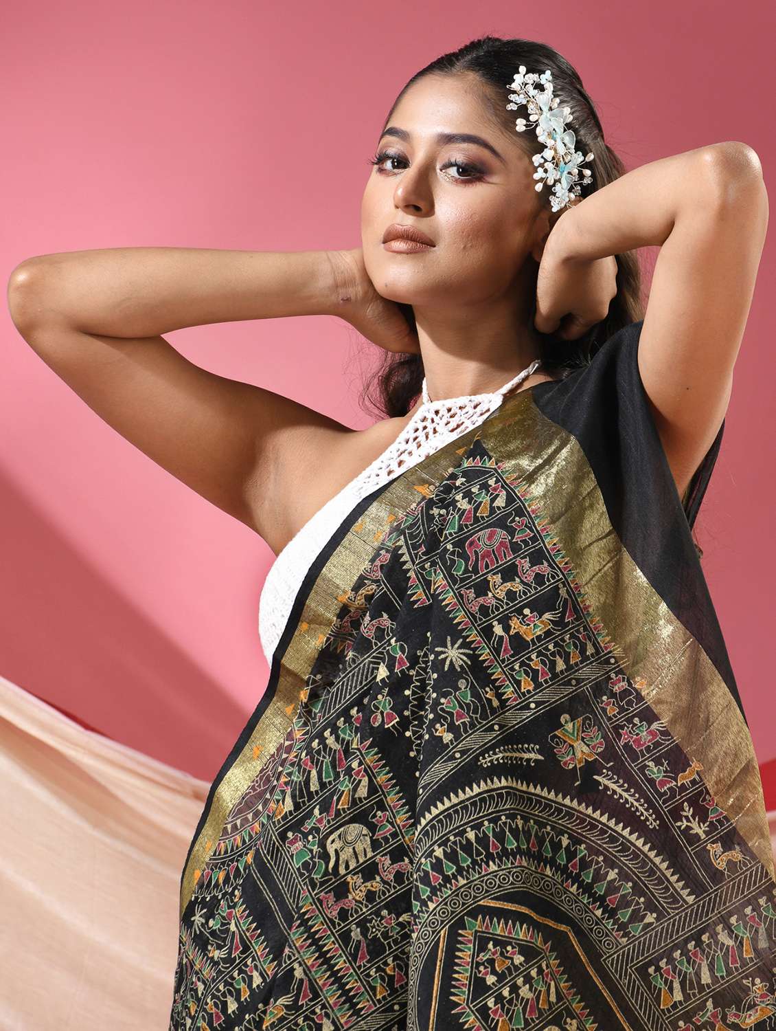 women warli printed handloom saree with blouse - 22068646 -  Standard Image - 4