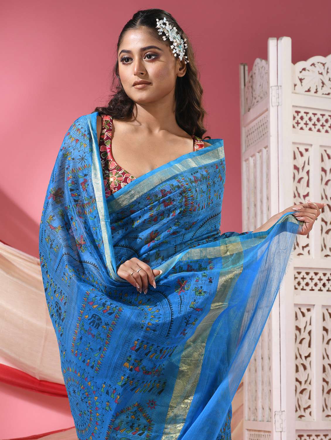 women warli printed handloom saree with blouse - 22068647 -  Standard Image - 4