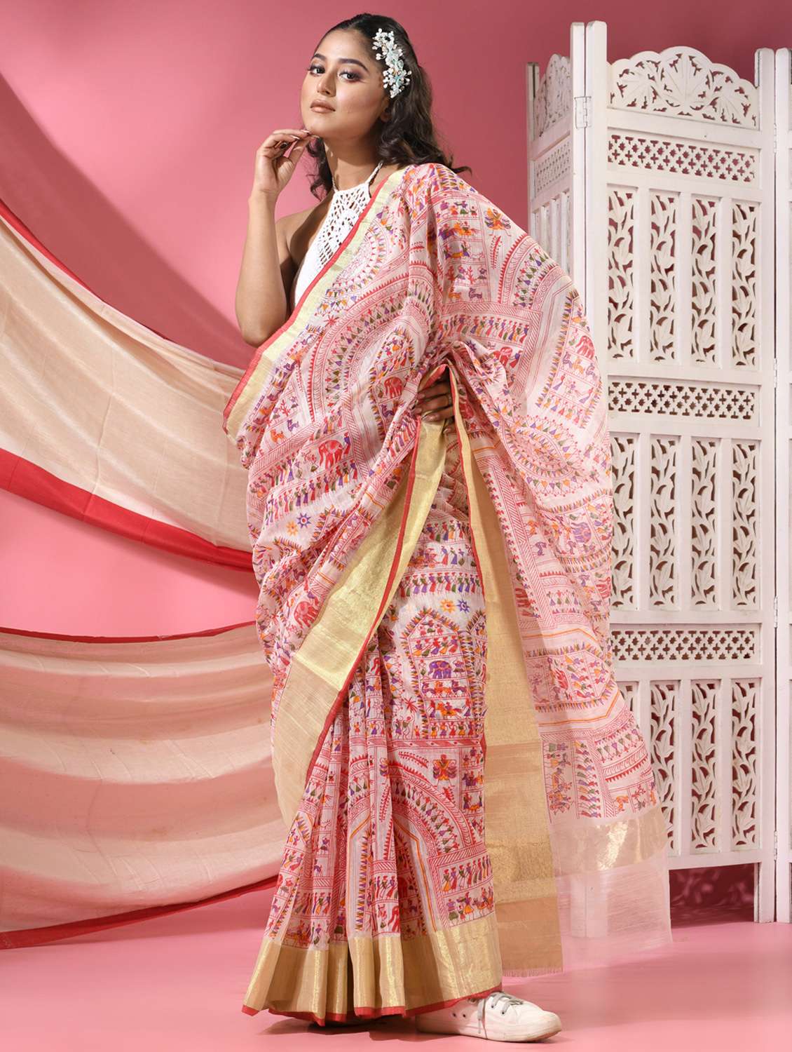 women warli printed handloom saree with blouse - 22068648 - Standard Image - 1