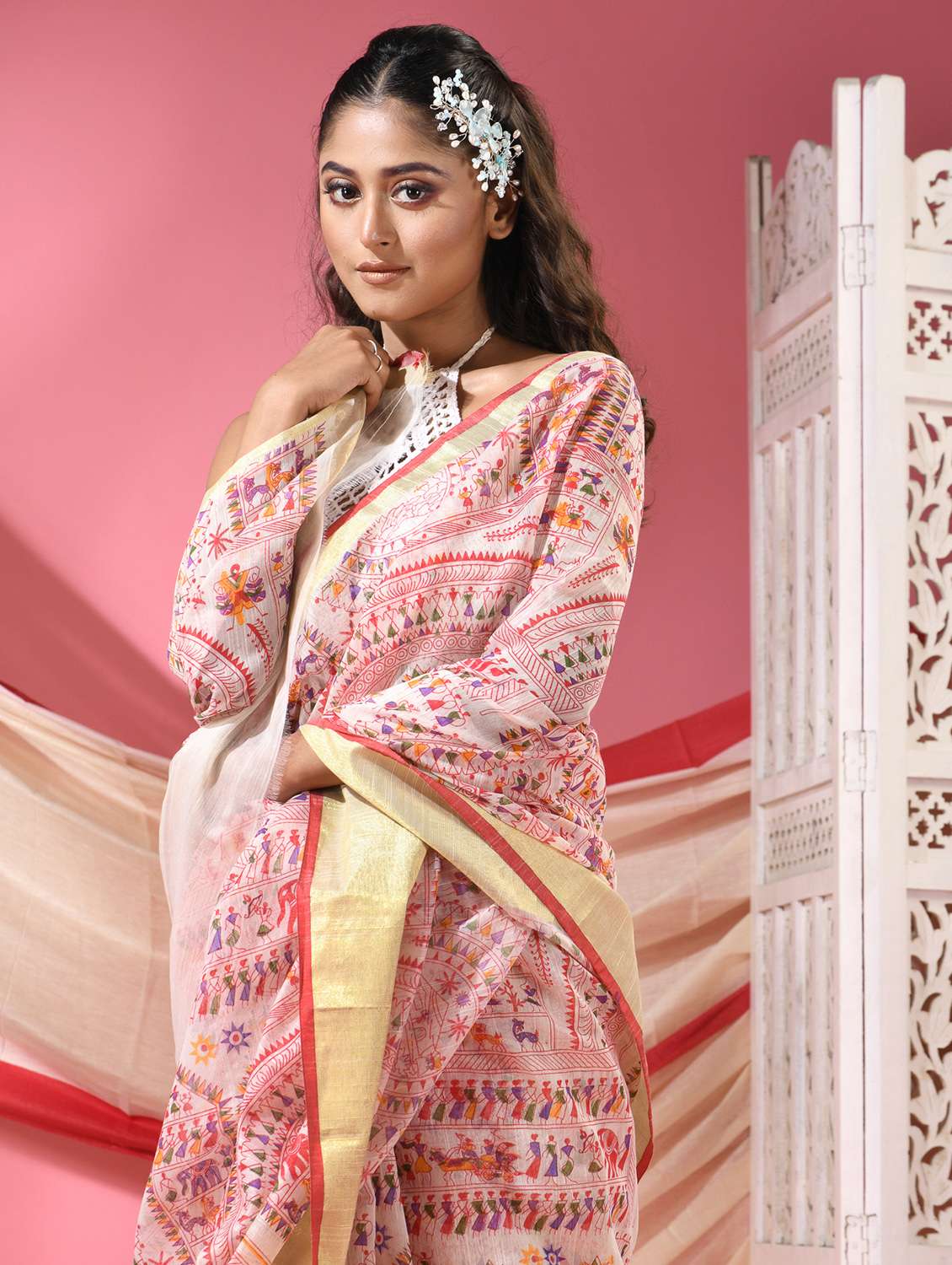women warli printed handloom saree with blouse - 22068648 - Standard Image - 4
