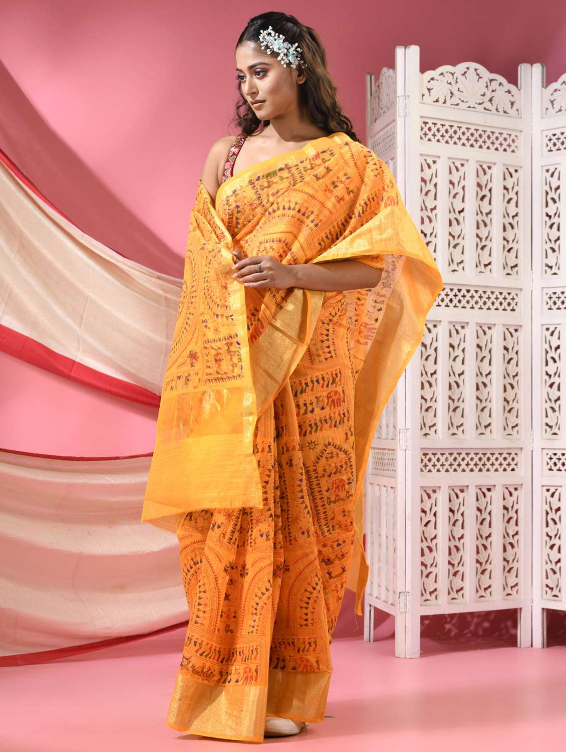 women warli printed handloom saree with blouse - 22068649 -  Standard Image - 1