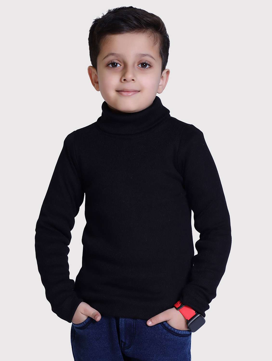 boys solid high neck long sleeve sweater