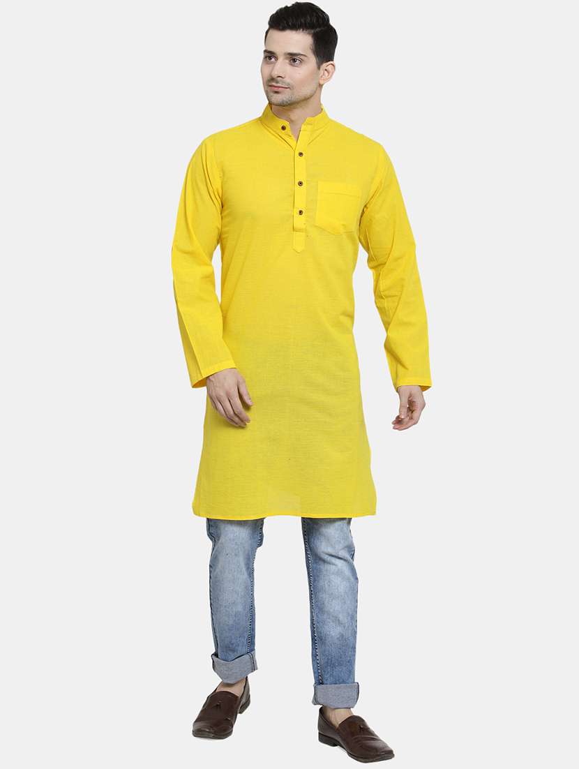 men solid mandarin neck long kurta