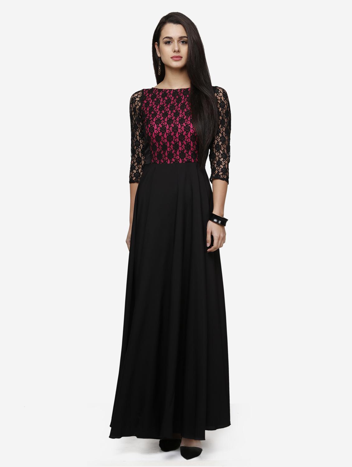 women solid boat neck lace fit & flared dress - 22068790 - Standard Image - 1