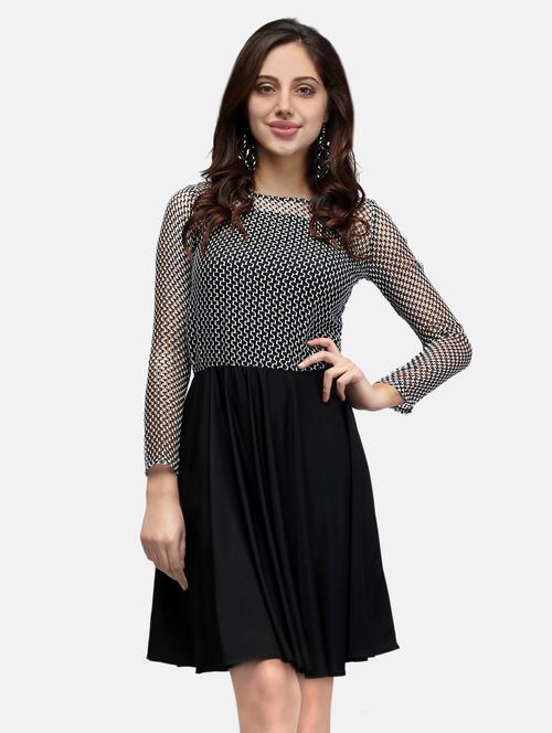 women black long sleeve lace fit & flare dress - 22068799 - Standard Image - 0
