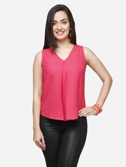 women pink solid sleeveless top - 22068800 - Standard Image - 0