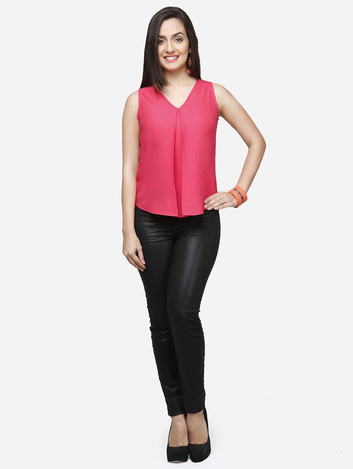 women pink solid sleeveless top - 22068800 - Standard Image - 4