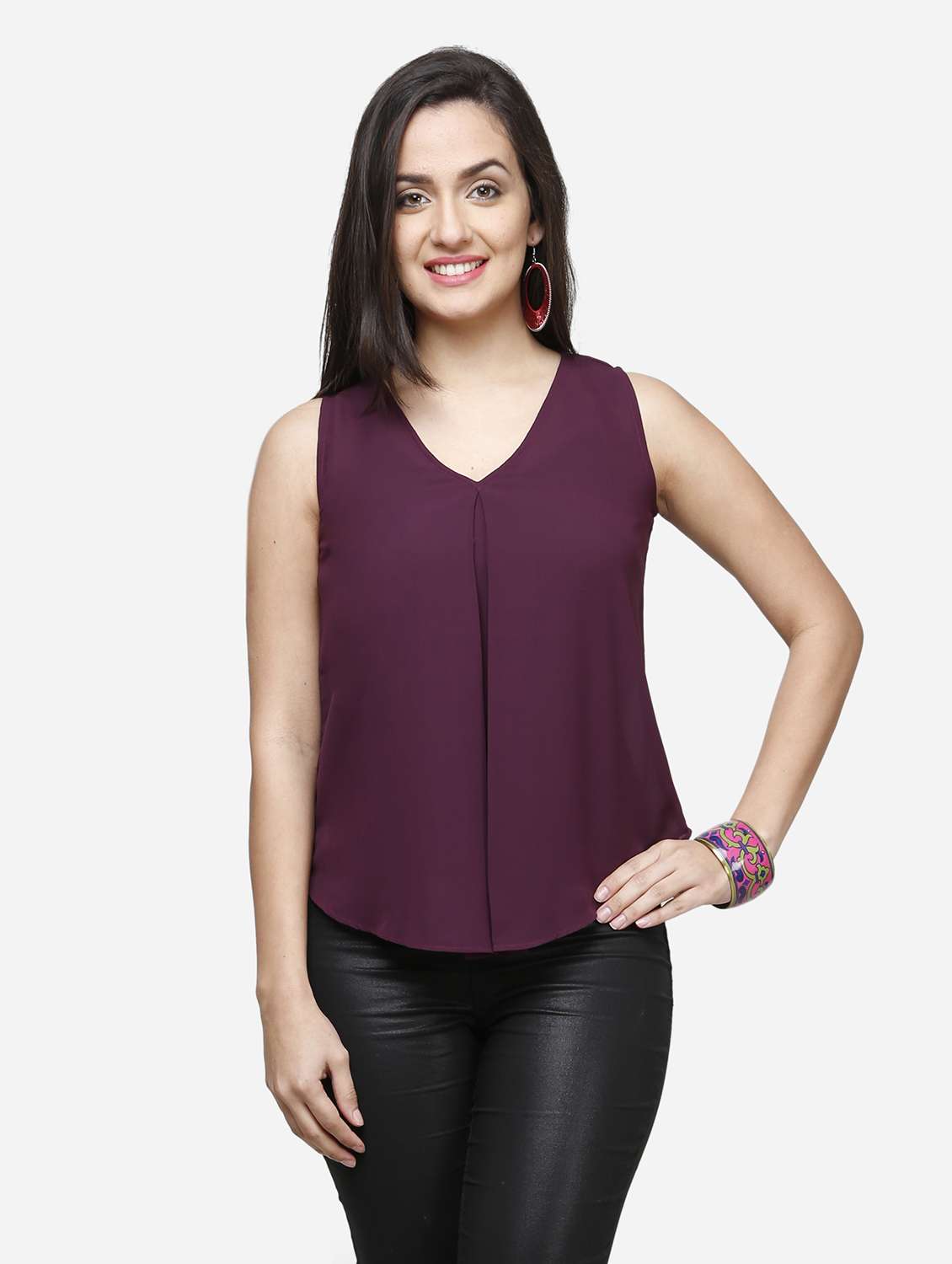 women purple solid sleeveless top