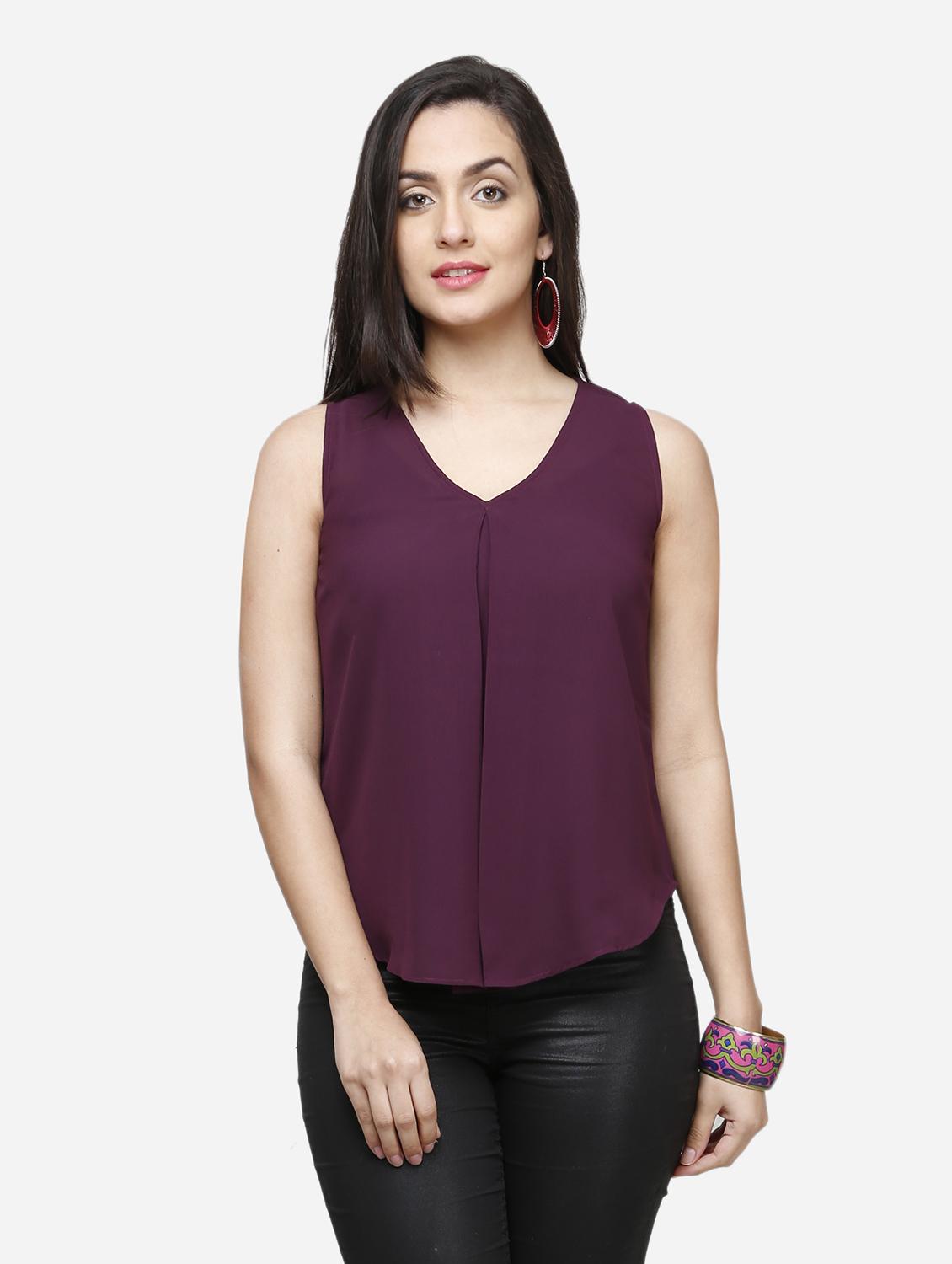 women purple solid sleeveless top - 22068801 -  Standard Image - 1